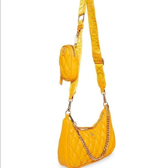NWT Steve Madden (Bvital) Quilted Crossbody Bag w Air Pod Pouch - Yellow - Picture 3 of 16